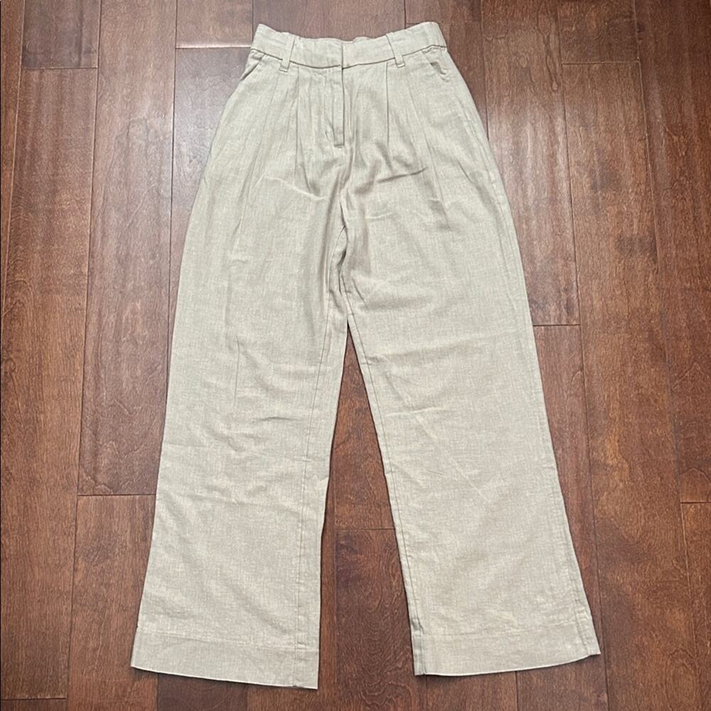Abercrombie & Fitch Light Beige Pleated Trousers, Linen Cotton, Size XXS Short